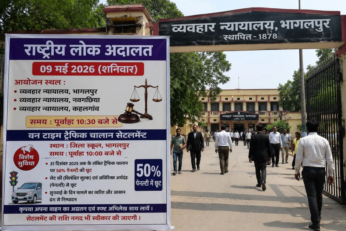 भागलपुर में 9 मई को लगेगी राष्ट्रीय लोक अदालत, ट्रैफिक चालान मामलों में मिलेगी 50% तक राहत 1 भागलपुर में 9 मई को लगेगी राष्ट्रीय लोक अदालत, ट्रैफिक चालान मामलों में मिलेगी 50% तक राहत