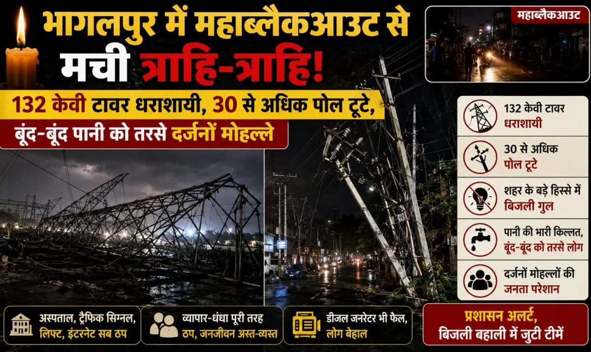 भागलपुर में महाब्लैकआउट से मची त्राहि-त्राहि: 132 केवी टावर धराशायी, 30 से अधिक पोल टूटे, बूंद-बूंद पानी को तरसे दर्जनों मोहल्ले 1 भागलपुर में महाब्लैकआउट से मची त्राहि-त्राहि: 132 केवी टावर धराशायी, 30 से अधिक पोल टूटे, बूंद-बूंद पानी को तरसे दर्जनों मोहल्ले