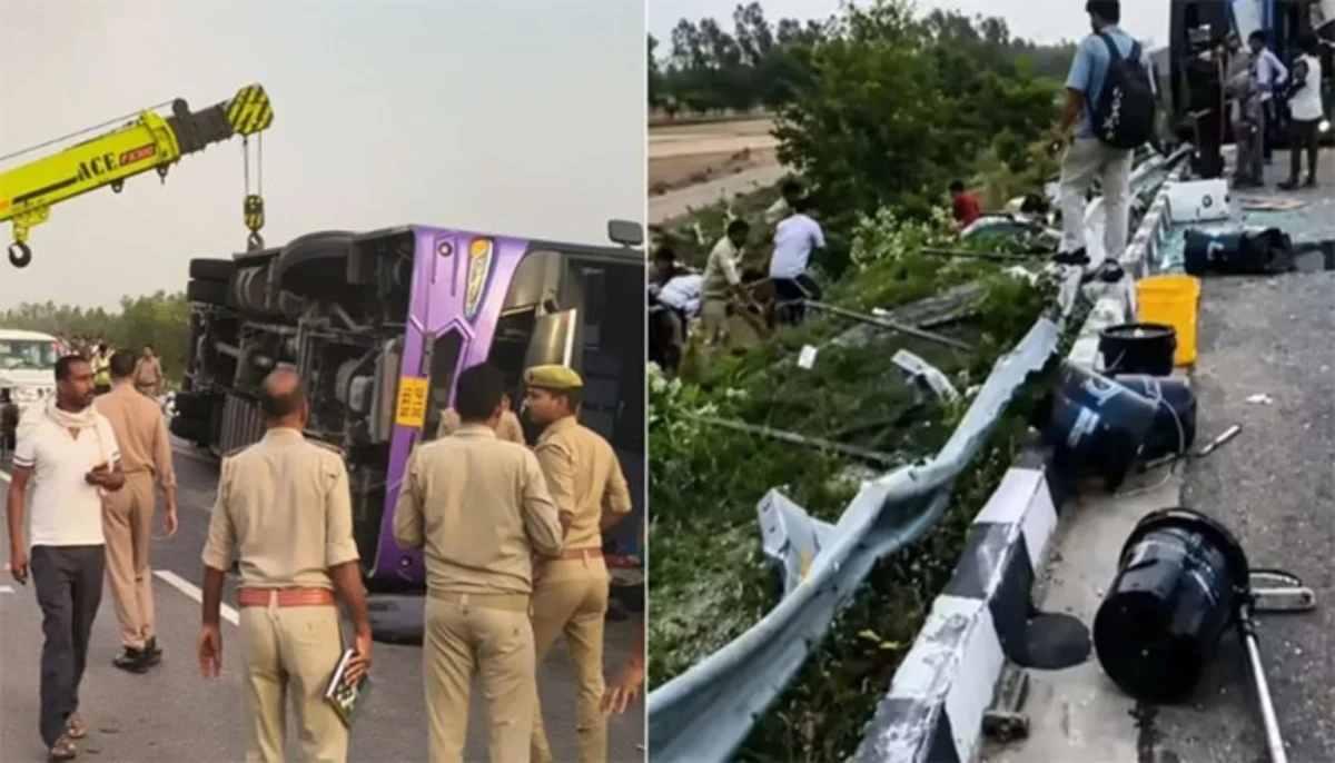 उन्नाव एक्सप्रेस-वे पर भीषण हादसा: डबल डेकर बस पलटी, बिहार के दारोगा और कैदी समेत 5 की मौत, कई घायल