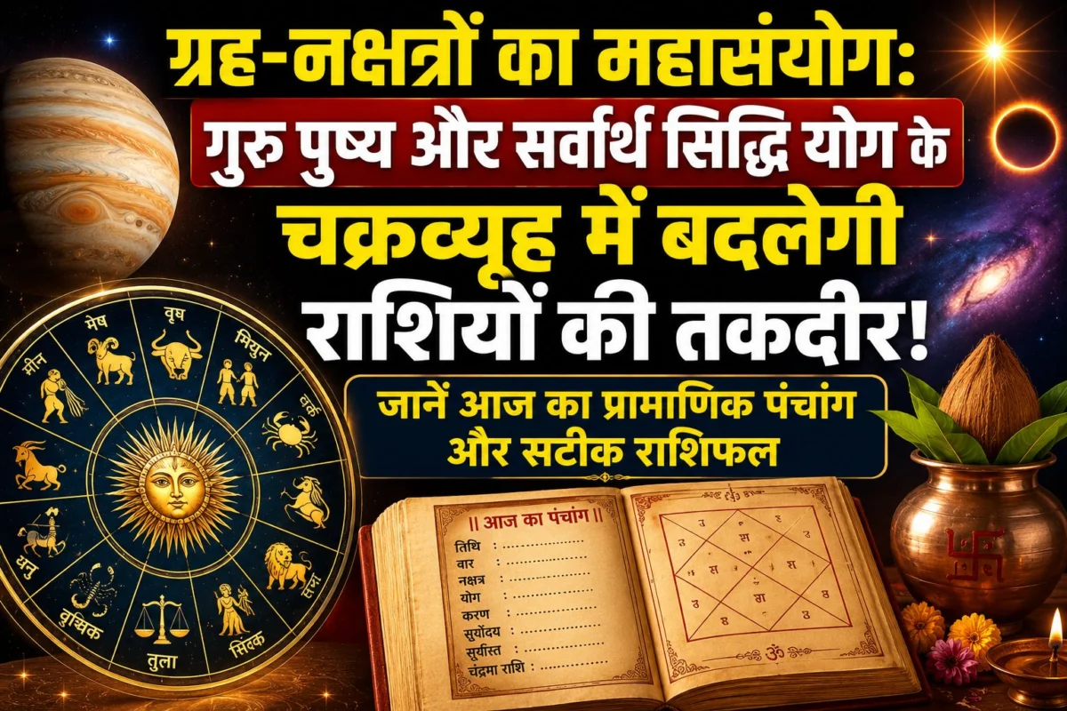 ग्रह-नक्षत्रों का महासंयोग: गुरु पुष्य और सर्वार्थ सिद्धि योग के चक्रव्यूह में बदलेगी राशियों की तकदीर, जानें आज का प्रामाणिक पंचांग और सटीक राशिफल