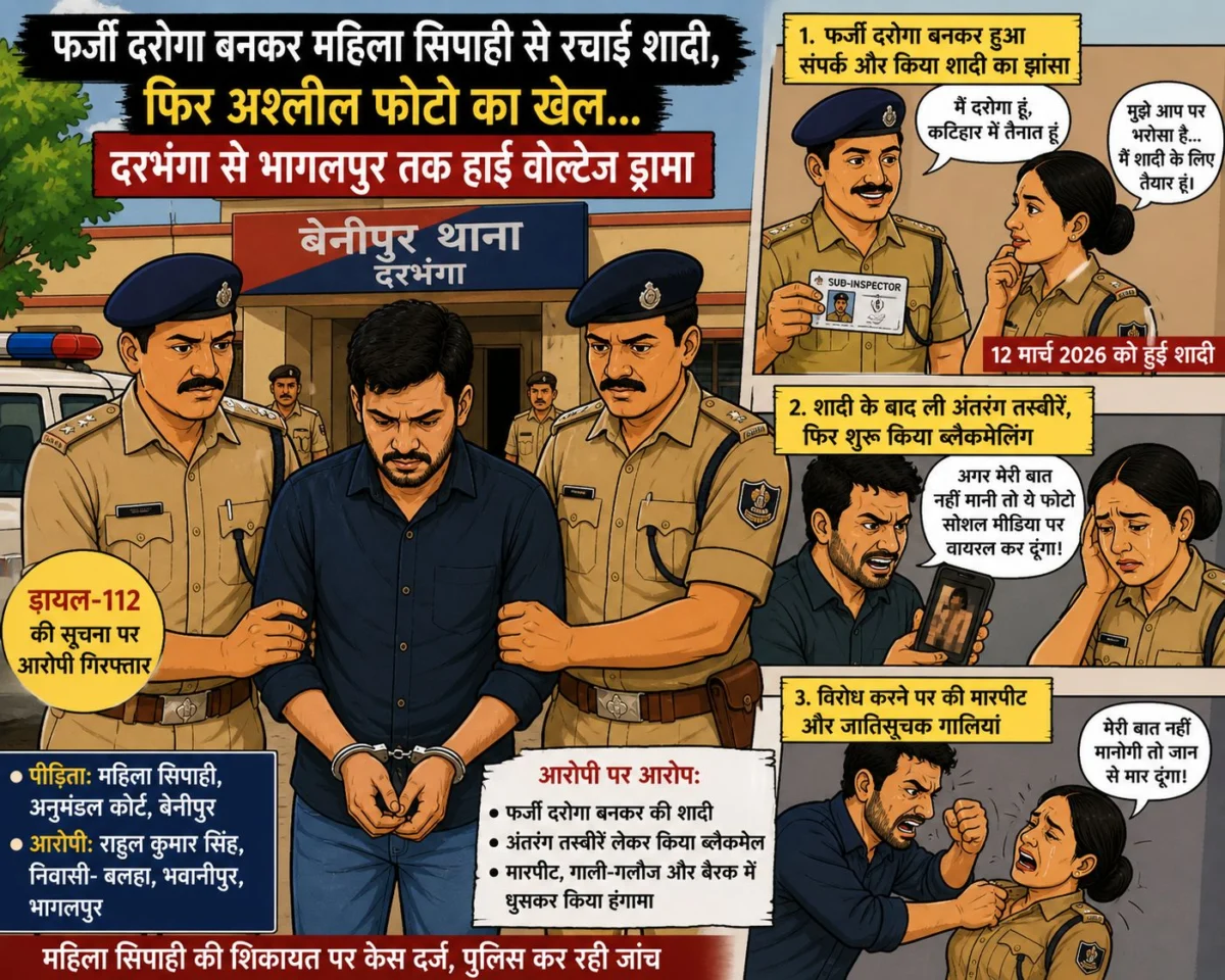फर्जी दरोगा बनकर महिला सिपाही से शादी, फिर ब्लैकमेलिंग… दरभंगा से भागलपुर तक हाई वोल्टेज ड्रामा 2 फर्जी दरोगा बनकर महिला सिपाही से शादी, फिर ब्लैकमेलिंग… दरभंगा से भागलपुर तक हाई वोल्टेज ड्रामा