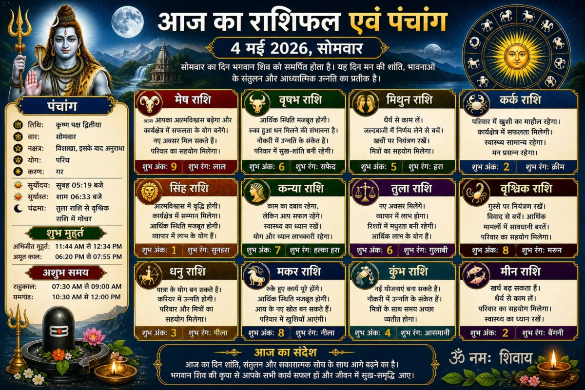 आज का राशिफल एवं पंचांग (4 मई 2026, सोमवार)