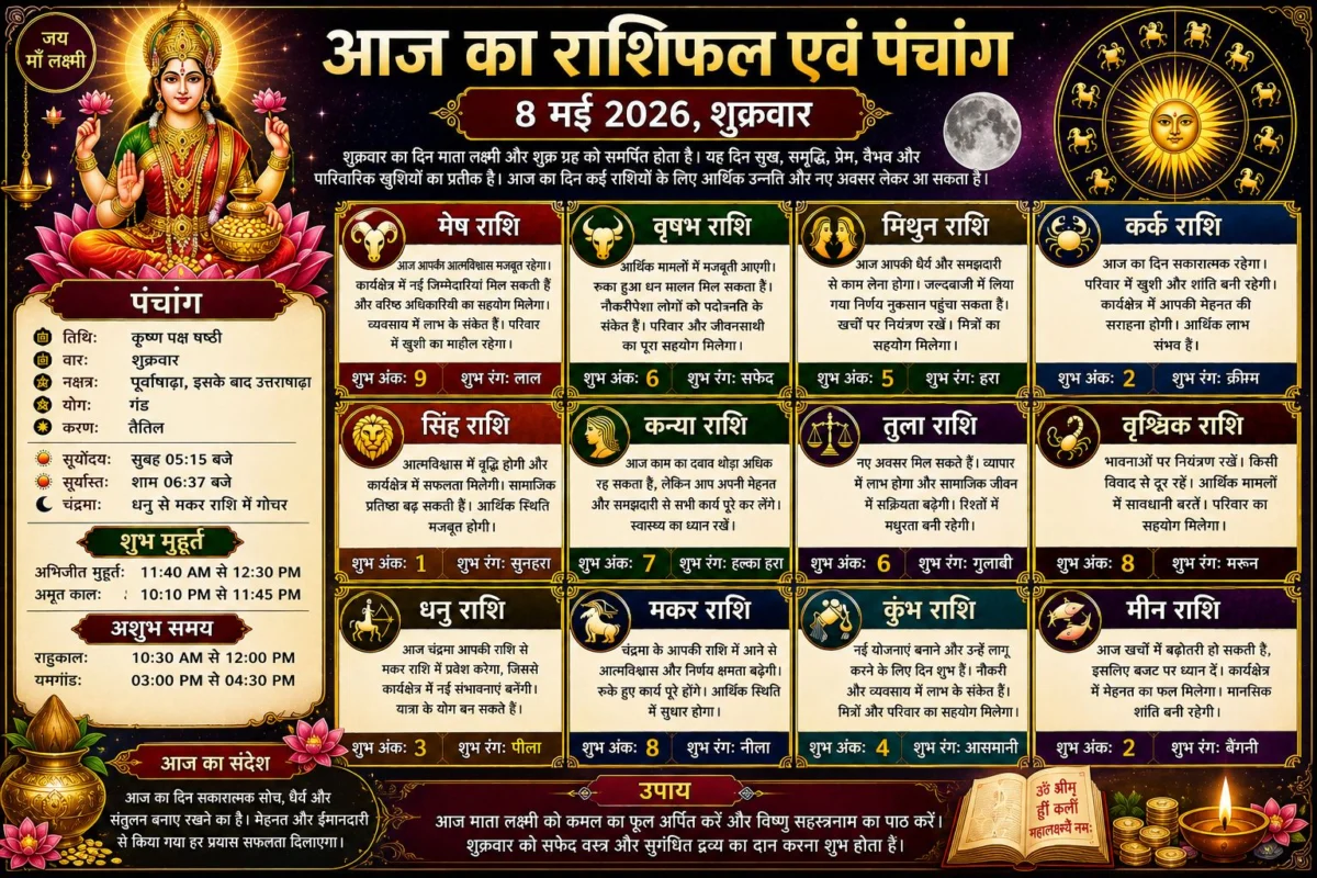 आज का राशिफल एवं पंचांग (8 मई 2026, शुक्रवार)