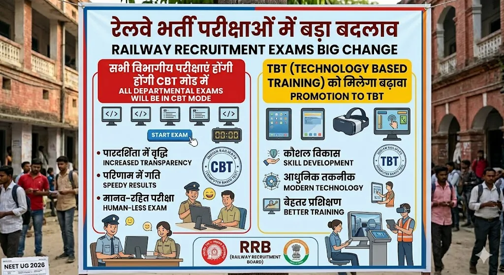 रेलवे भर्ती परीक्षाओं में बड़ा बदलाव: अब सभी विभागीय परीक्षाएं होंगी CBT मोड में, TBT को भी मिलेगा बढ़ावा