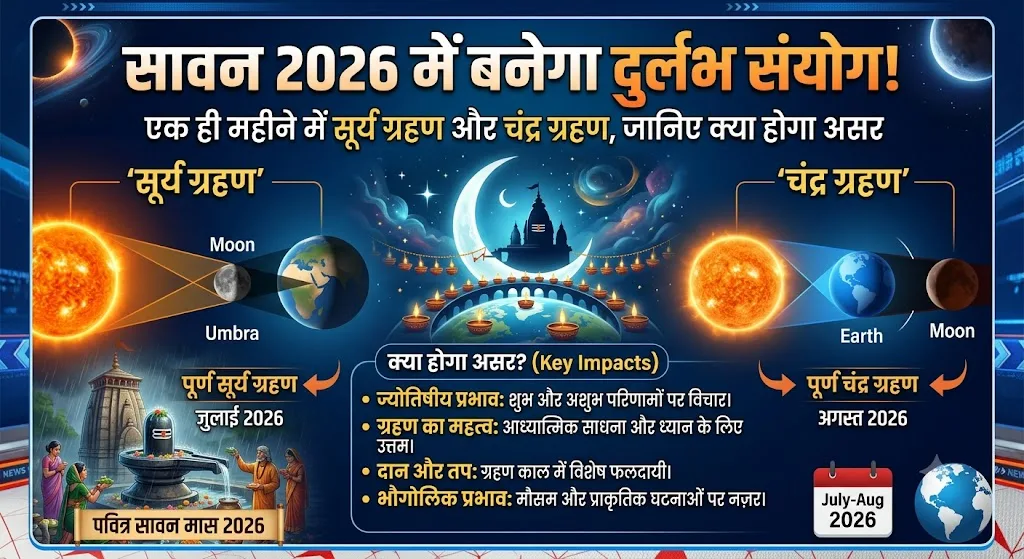 सावन 2026 में बनेगा दुर्लभ संयोग! एक ही महीने में सूर्य ग्रहण और चंद्र ग्रहण, जानिए क्या होगा असर