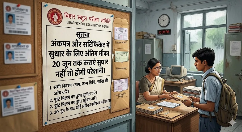 बिहार बोर्ड ने जारी किए मार्कशीट और सर्टिफिकेट, 20 जून तक कराएं त्रुटियों का सुधार 1 बिहार बोर्ड ने जारी किए मार्कशीट और सर्टिफिकेट, 20 जून तक कराएं त्रुटियों का सुधार