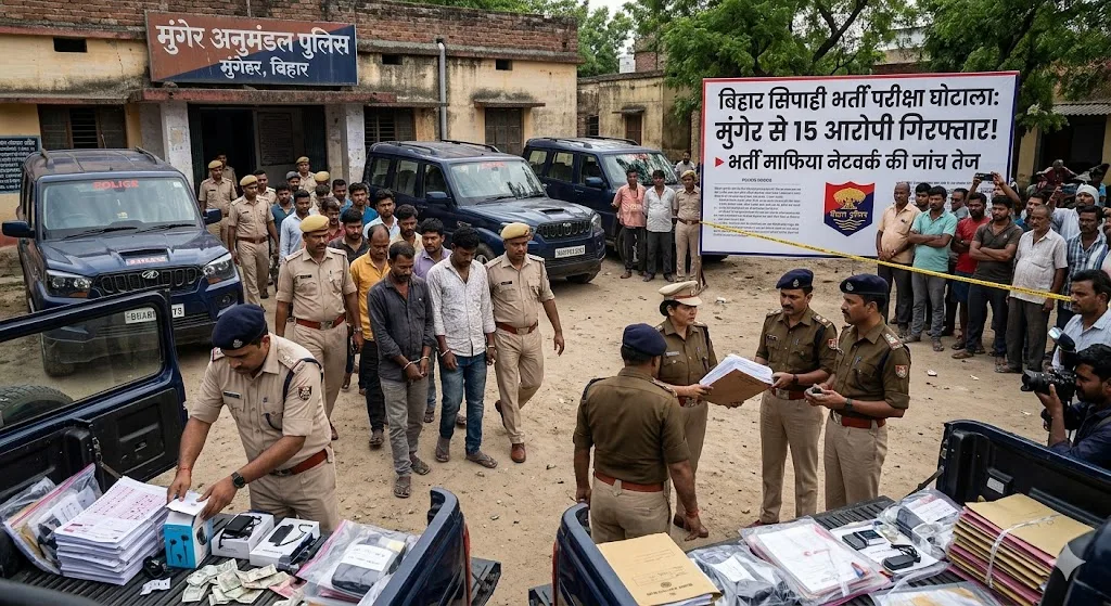 बिहार सिपाही भर्ती परीक्षा घोटाले में बड़ा खुलासा! मुंगेर से 15 आरोपी गिरफ्तार, भर्ती माफिया नेटवर्क की जांच तेज