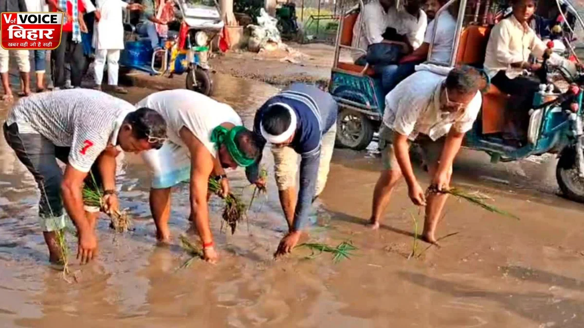 नेशनल हाईवे पर धान की रोपनी! जलजमाव से परेशान लोगों का अनोखा विरोध, सड़क बनी ‘धान का खेत’