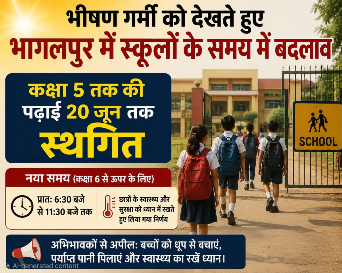 भीषण गर्मी को देखते हुए भागलपुर में स्कूलों के समय में बदलाव, कक्षा 5 तक की पढ़ाई 20 जून तक स्थगित