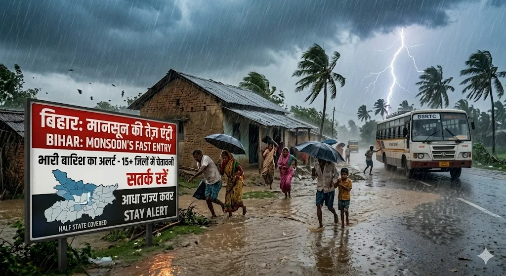 बिहार में मानसून की तेज़ एंट्री, आधा राज्य कवर; कई जिलों में भारी बारिश का अलर्ट