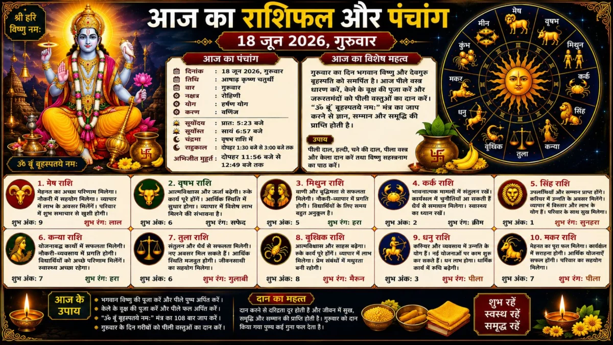 आज का राशिफल और पंचांग: 18 जून 2026 का दिन किन राशियों के लिए रहेगा लाभकारी, जानें सभी 12 राशियों का विस्तृत भविष्यफल