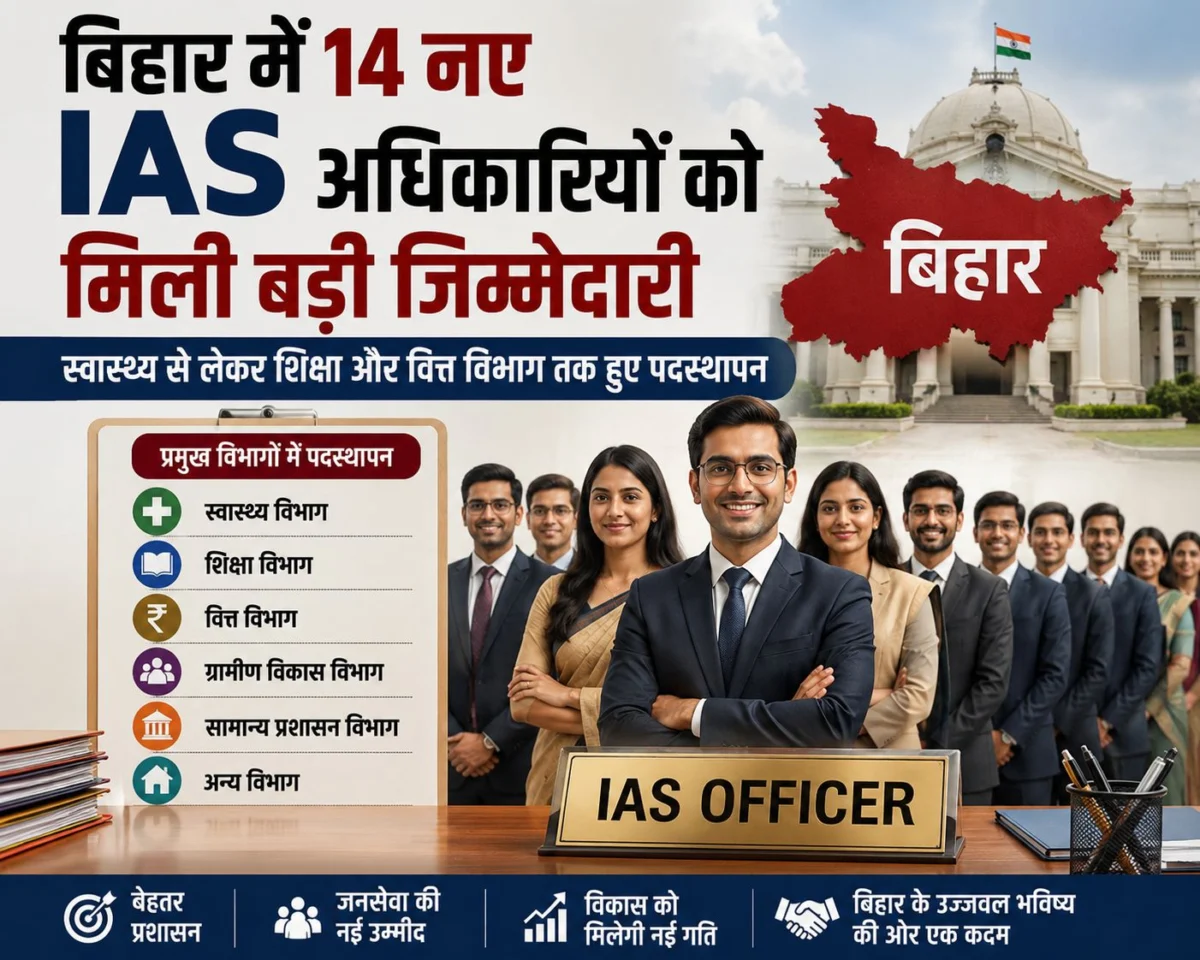 बिहार में 14 नए IAS अधिकारियों को मिली बड़ी जिम्मेदारी, स्वास्थ्य से लेकर शिक्षा और वित्त विभाग तक हुए पदस्थापन