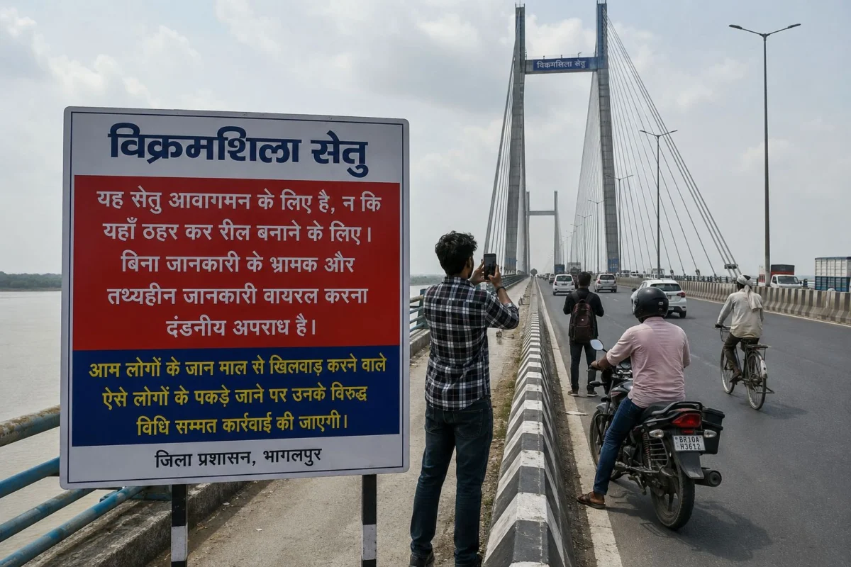 विक्रमशिला सेतु पर वायरल रीलों को लेकर प्रशासन सख्त, भ्रामक जानकारी फैलाने वालों पर होगी कानूनी कार्रवाई