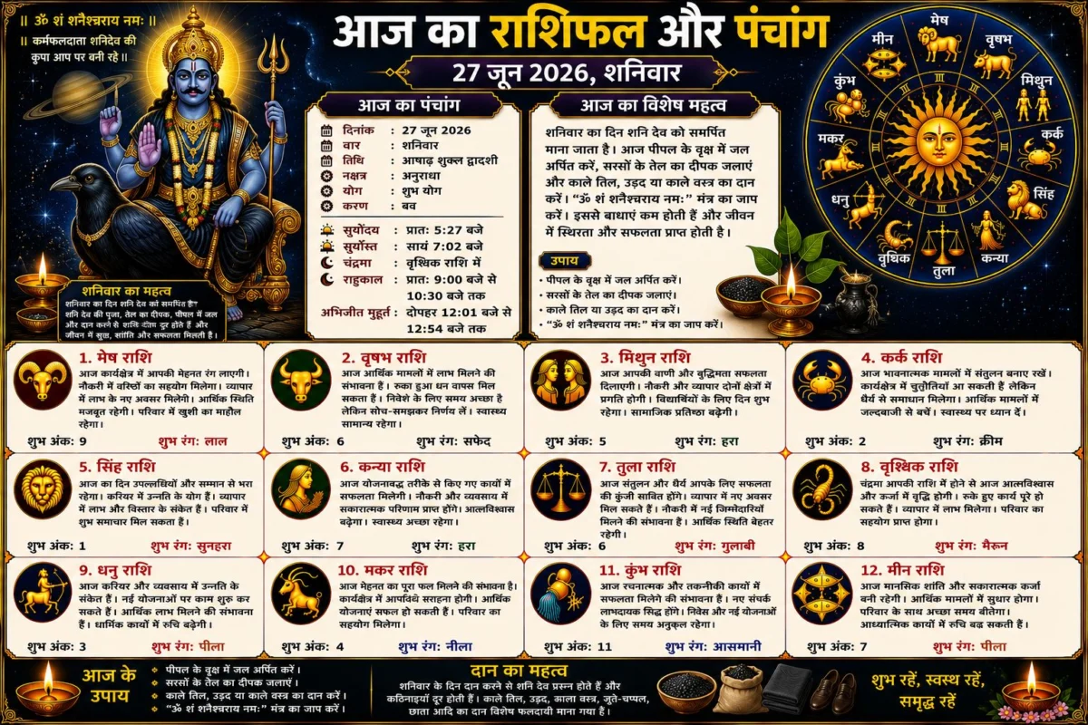 आज का राशिफल और पंचांग: 27 जून 2026 का दिन किन राशियों के लिए रहेगा शुभ, जानें सभी 12 राशियों का विस्तृत भविष्यफल