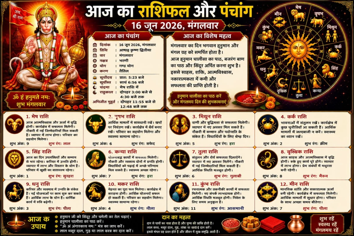 आज का राशिफल और पंचांग: 16 जून 2026 का दिन किन राशियों के लिए लेकर आया है सफलता के संकेत, जानें सभी 12 राशियों का विस्तृत भविष्यफल