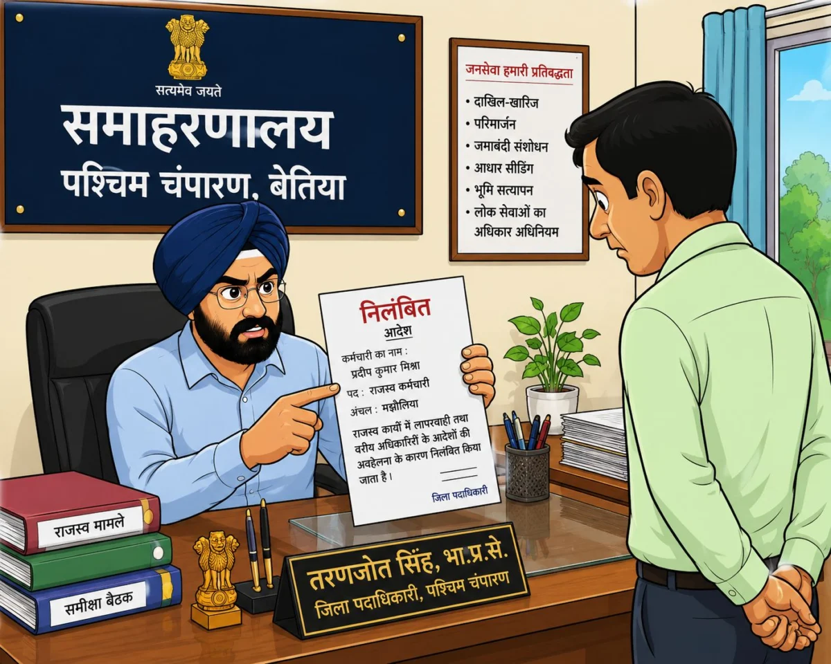 पश्चिम चंपारण में बड़ी प्रशासनिक कार्रवाई: राजस्व कार्यों में लापरवाही पर कर्मचारी निलंबित, डीएम ने दिखाई सख्ती