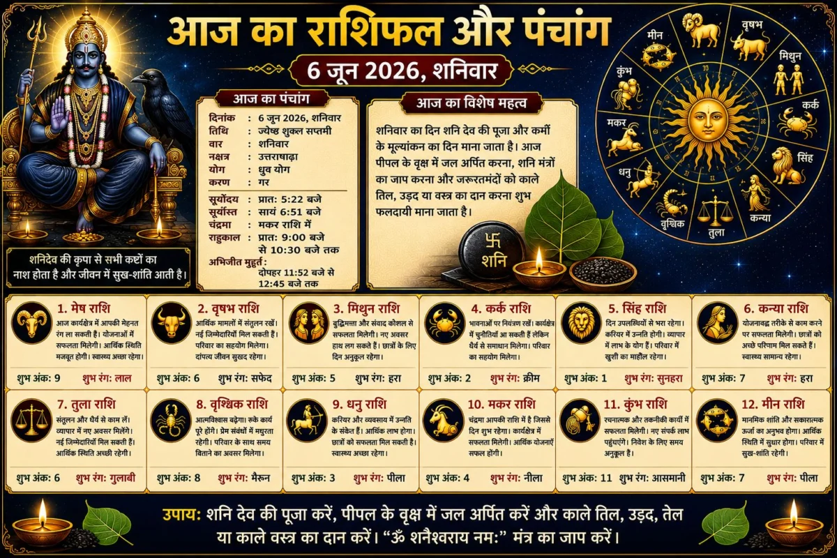 आज का राशिफल और पंचांग: 6 जून 2026 का दिन किन राशियों के लिए रहेगा शुभ, जानें सभी 12 राशियों का विस्तृत भविष्यफल