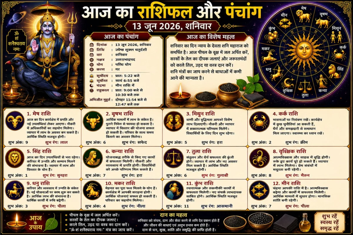 आज का राशिफल और पंचांग: 13 जून 2026 का दिन किस राशि के लिए रहेगा शुभ, जानें सभी 12 राशियों का विस्तृत भविष्यफल