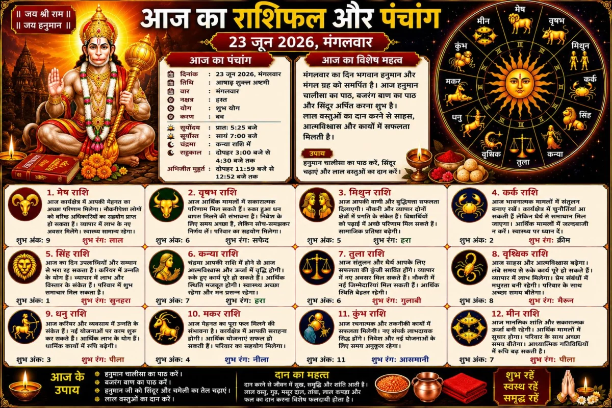 आज का राशिफल और पंचांग: 23 जून 2026 का दिन किन राशियों के लिए रहेगा शुभ, जानें सभी 12 राशियों का विस्तृत भविष्यफल