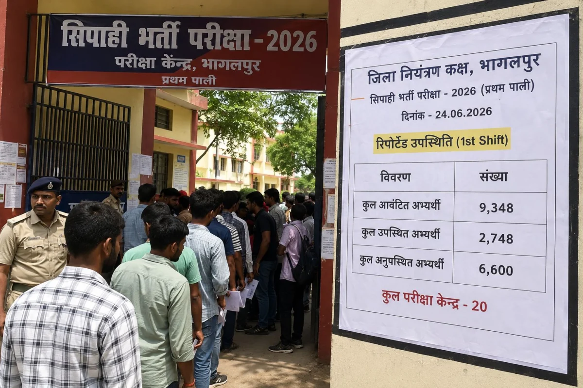 भागलपुर में सिपाही भर्ती परीक्षा 2026 की पहली पाली संपन्न, 9,348 में सिर्फ 2,748 अभ्यर्थी हुए शामिल