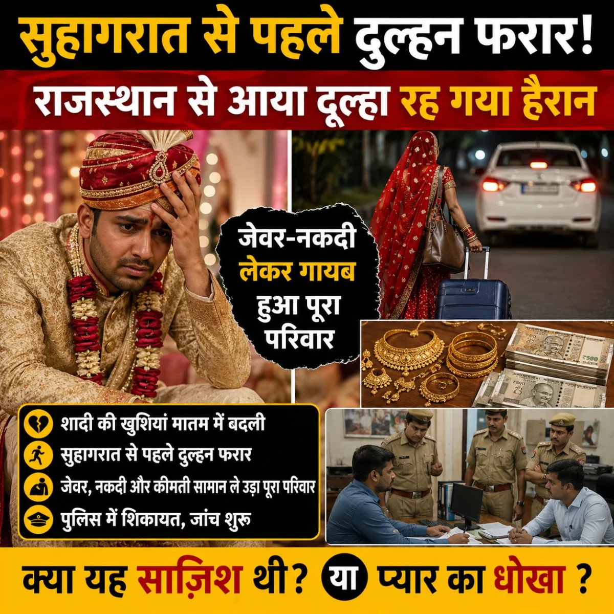 सुहागरात से पहले दुल्हन फरार! राजस्थान से आया दूल्हा रह गया हैरान, जेवर-नकदी लेकर गायब हुआ पूरा परिवार