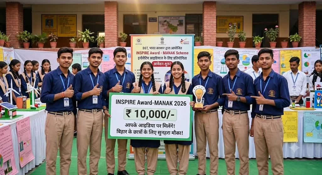 बिहार के छात्रों के लिए सुनहरा मौका! आपके आइडिया पर मिलेंगे ₹10,000, INSPIRE Award-MANAK 2026 के लिए आवेदन शुरू 1 बिहार के छात्रों के लिए सुनहरा मौका! आपके आइडिया पर मिलेंगे ₹10,000, INSPIRE Award-MANAK 2026 के लिए आवेदन शुरू