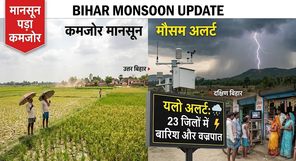 बिहार में मानसून पड़ा कमजोर, 23 जिलों में बारिश और वज्रपात का यलो अलर्ट जारी