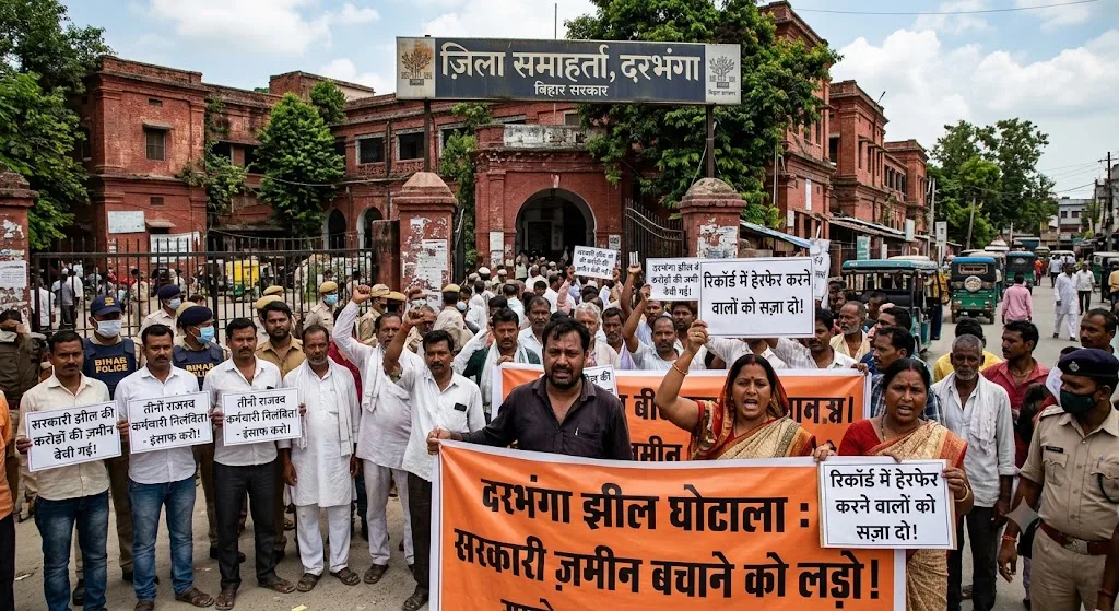 दरभंगा में सरकारी झील की जमीन का बड़ा घोटाला! रिकॉर्ड में हेरफेर कर करोड़ों की भूमि बेच डाली, 3 राजस्व कर्मचारी निलंबित
