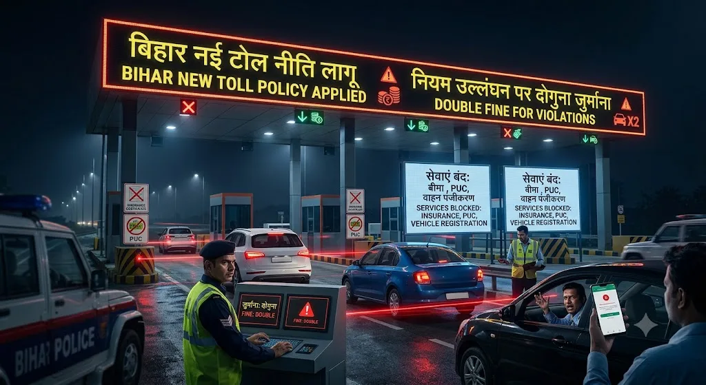 बिहार में लागू हुई नई टोल नीति: टोल नहीं दिया तो लगेगा दोगुना जुर्माना, बीमा और PUC जैसी सेवाएं भी हो सकती हैं बंद