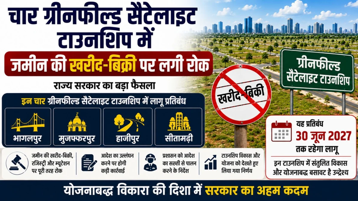 चार ग्रीनफील्ड सैटेलाइट टाउनशिप में जमीन की खरीद-बिक्री पर लगी रोक, 30 जून 2027 तक रहेगा प्रतिबंध 1 चार ग्रीनफील्ड सैटेलाइट टाउनशिप में जमीन की खरीद-बिक्री पर लगी रोक, 30 जून 2027 तक रहेगा प्रतिबंध