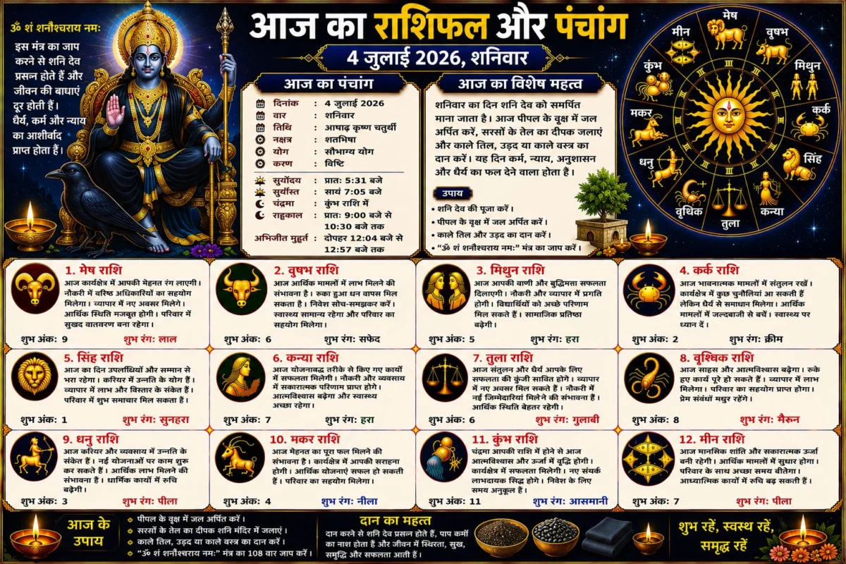 आज का राशिफल और पंचांग: 4 जुलाई 2026 का दिन किन राशियों के लिए रहेगा शुभ, जानें सभी 12 राशियों का विस्तृत भविष्यफल