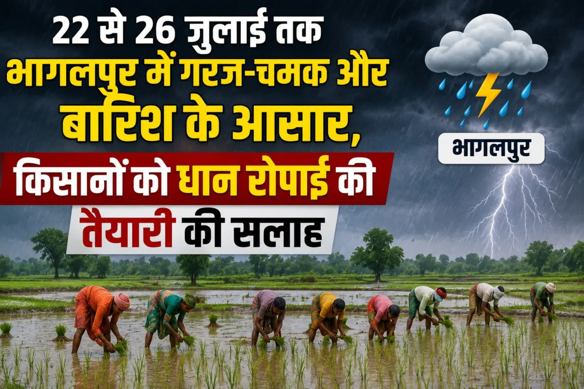 22 से 26 जुलाई तक भागलपुर में गरज-चमक और बारिश के आसार, किसानों को धान रोपाई की तैयारी की सलाह