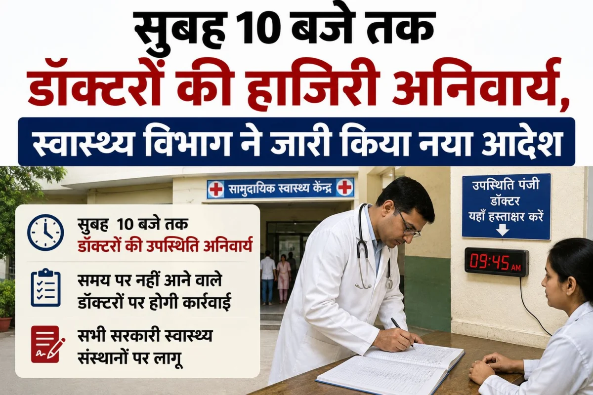 सुबह 10 बजे तक डॉक्टरों की हाजिरी अनिवार्य, स्वास्थ्य विभाग ने जारी किया नया आदेश 1 सुबह 10 बजे तक डॉक्टरों की हाजिरी अनिवार्य, स्वास्थ्य विभाग ने जारी किया नया आदेश