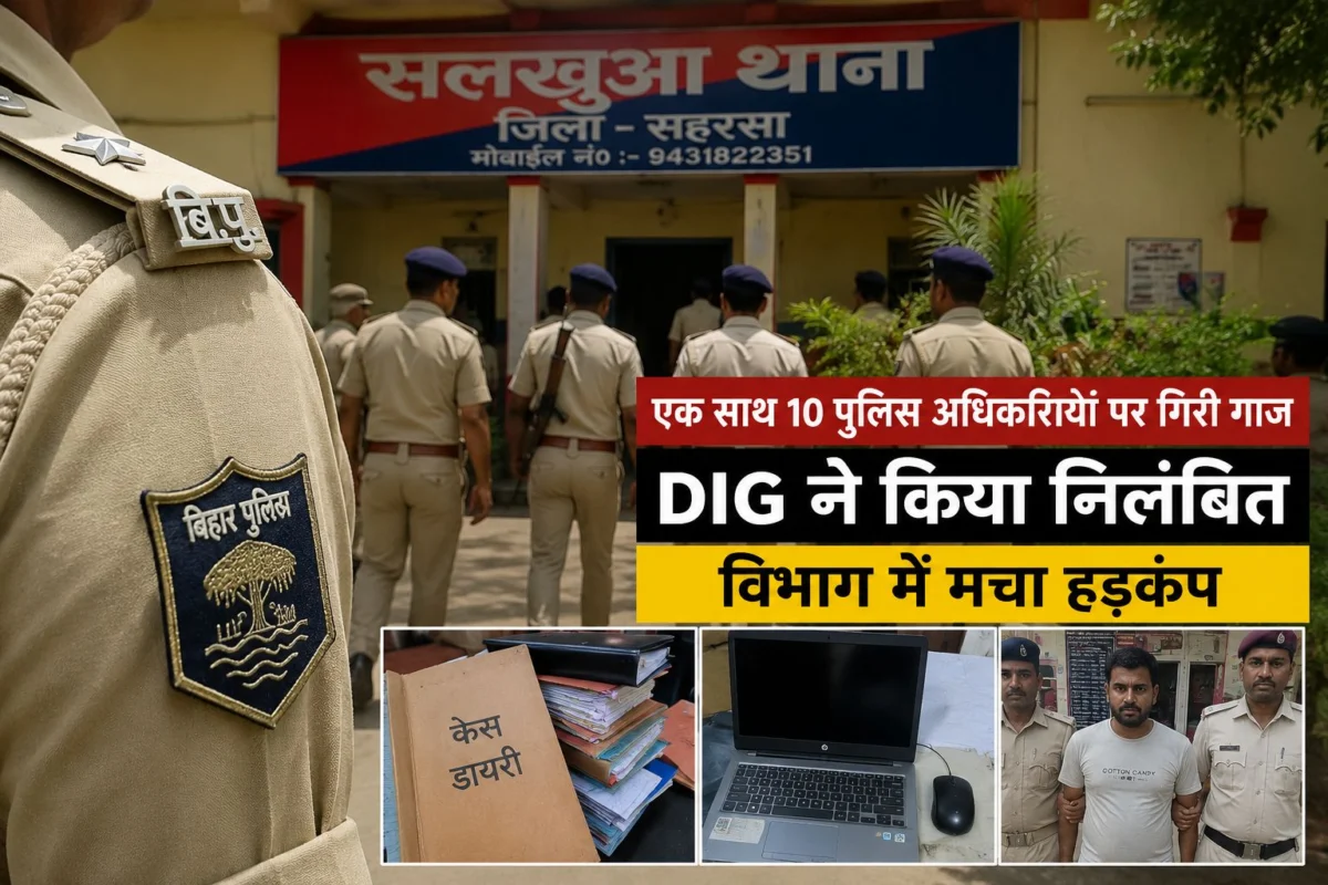 सहरसा में बड़ा पुलिस एक्शन, 10 पुलिस अधिकारी निलंबित; जांच में बिचौलिये की भूमिका उजागर होने से मचा हड़कंप
