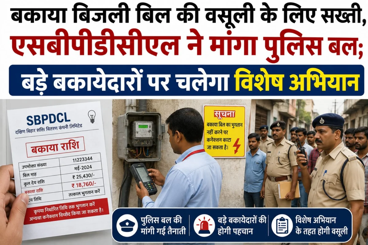 बकाया बिजली बिल की वसूली के लिए सख्ती, एसबीपीडीसीएल ने मांगा पुलिस बल; बड़े बकायेदारों पर चलेगा विशेष अभियान 1 बकाया बिजली बिल की वसूली के लिए सख्ती, एसबीपीडीसीएल ने मांगा पुलिस बल; बड़े बकायेदारों पर चलेगा विशेष अभियान
