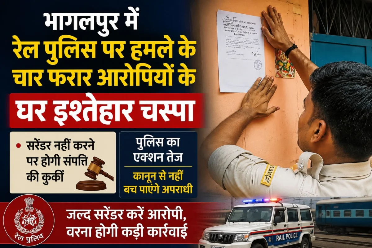 भागलपुर में रेल पुलिस पर हमले के चार फरार आरोपियों के घर इश्तेहार चस्पा, सरेंडर नहीं करने पर होगी कुर्की