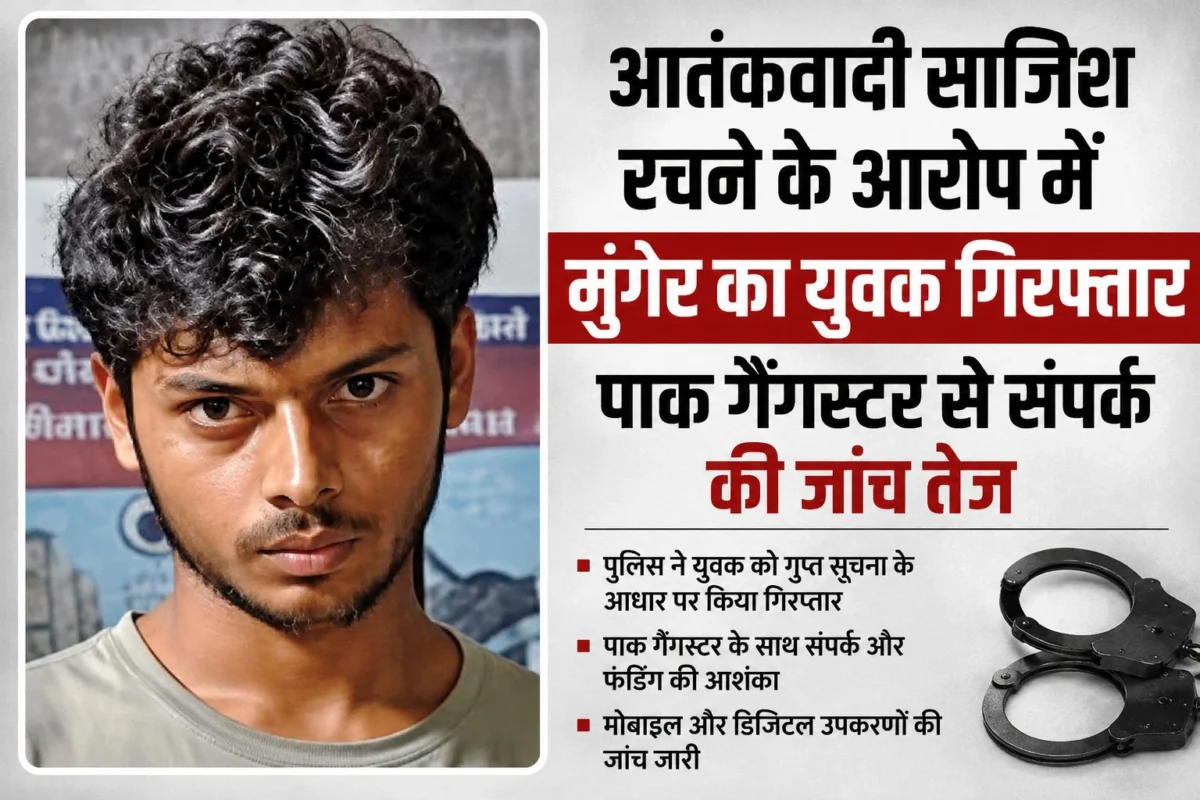आतंकवादी साजिश रचने के आरोप में मुंगेर का युवक गिरफ्तार, पाक गैंगस्टर से संपर्क की जांच तेज