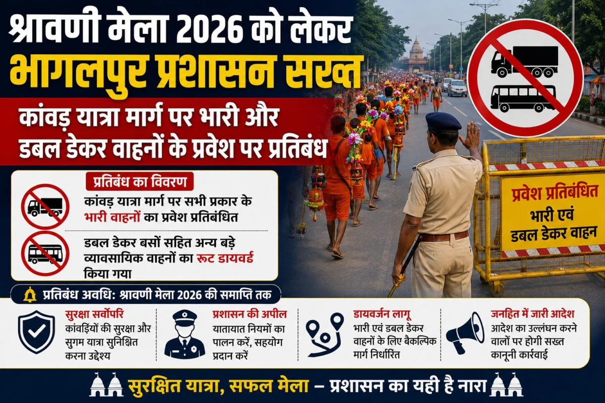 श्रावणी मेला 2026 को लेकर भागलपुर प्रशासन सख्त, कांवड़ यात्रा मार्ग पर भारी और डबल डेकर वाहनों के प्रवेश पर प्रतिबंध