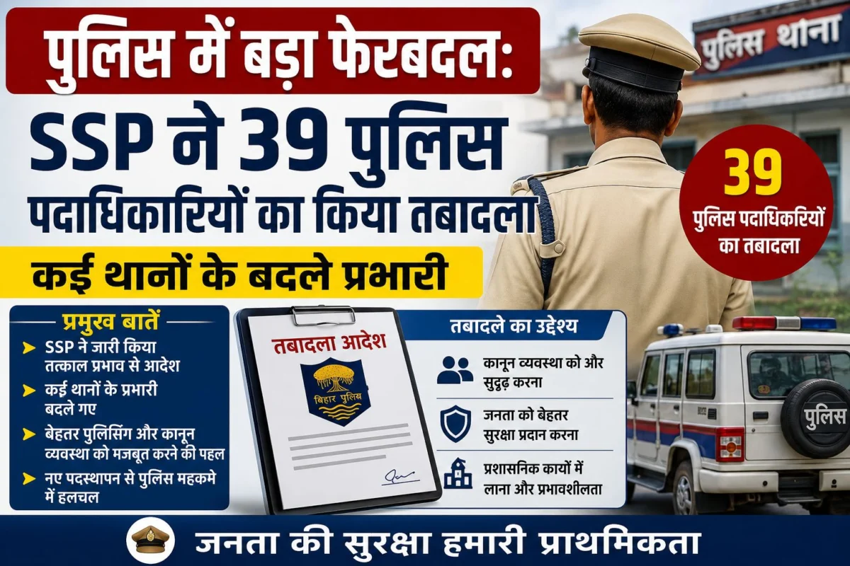 पुलिस में बड़ा फेरबदल: SSP ने 39 पुलिस पदाधिकारियों का किया तबादला, कई थानों के बदले प्रभारी